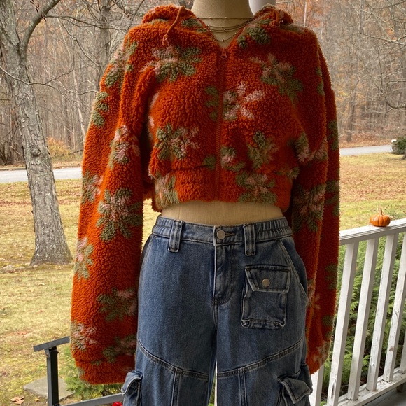 PascSun Floral Orange Fuzzy Cropped Hoodie - Picture 2 of 14